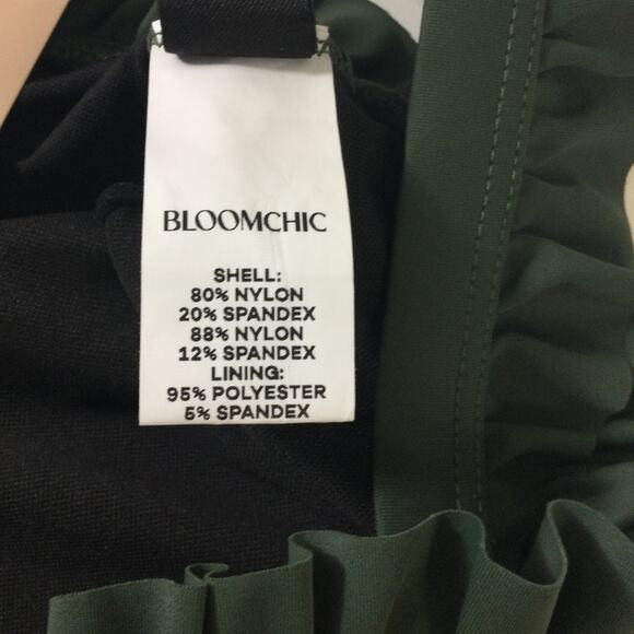 BLOOMCHIC 14-16 1X Plus Green Frill Trim Belted Fit Flare Swim Dress NWT B81 - Picture 11 of 11